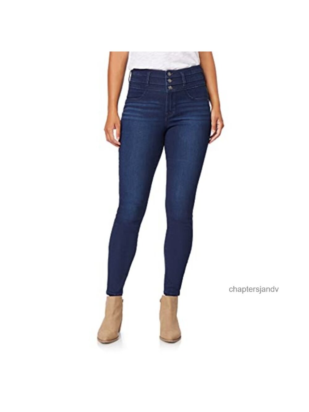 High Rise Skinny Jeans Evershape Stacked Waistband Stretch Denim
